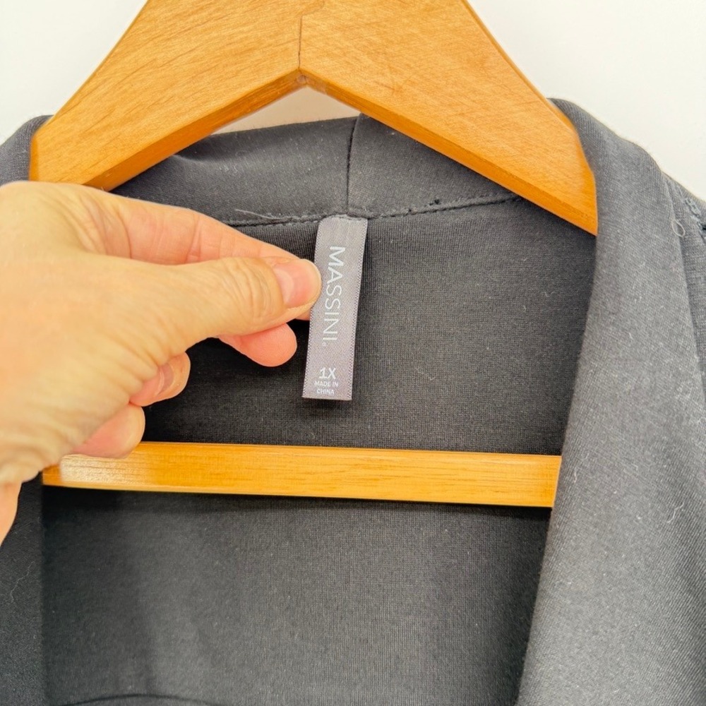 Massini Open Front Drape Neck Blazer Jacket Neutral Layering Black Plus Size 1X - Picture 6 of 8
